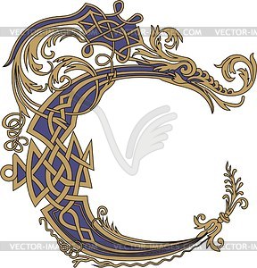 Gothic Initial Letter C With Dragon   Vector Clipart