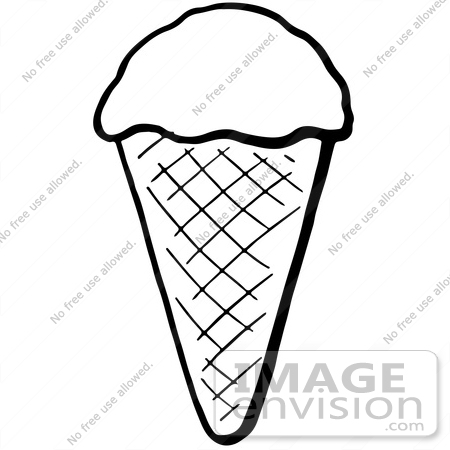 61925 Clipart Of A Waffle Ice Cream Cone In Black And White   Royalty