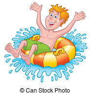 Boy On Inner Tube Splashing   Cartoon Illustration Of A Boy