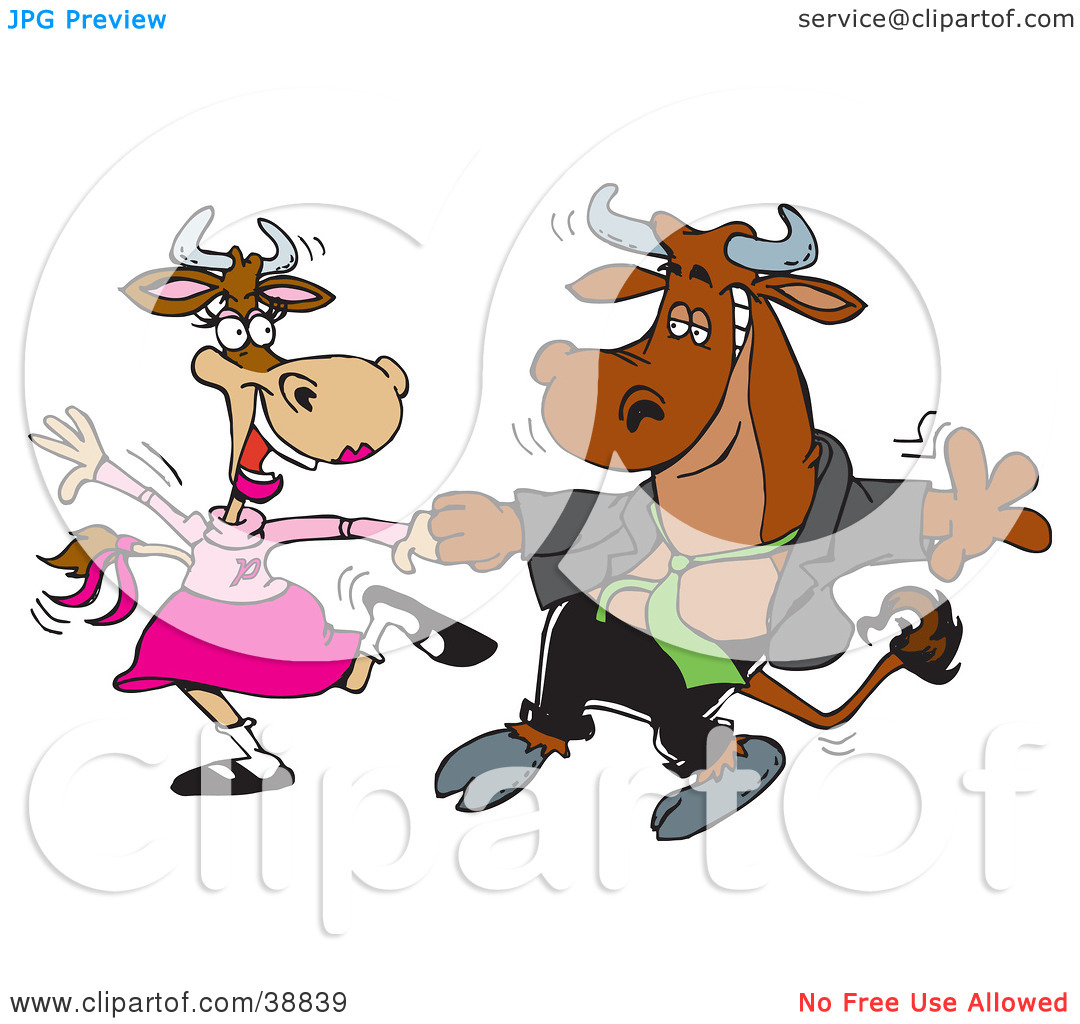 Clipart Illustration Of A Handsome Young Bull Dancing With A Lady Cow
