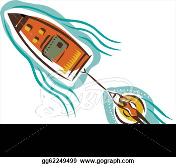 Drawing   A Woman On An Inner Tube Attached To A Boat  Clipart