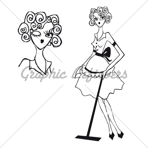Lady Cleaning Floor Retro Clipart Vintage Doodley Tattoo       Gl
