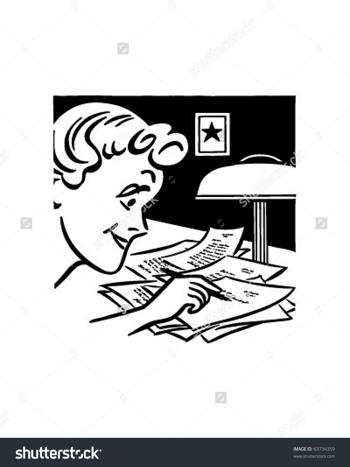 Lady Writing A Letter   Retro Clipart Illustration