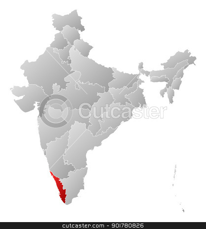 Map Of India Kerala Highlighted Stock Vector Clipart Political Map
