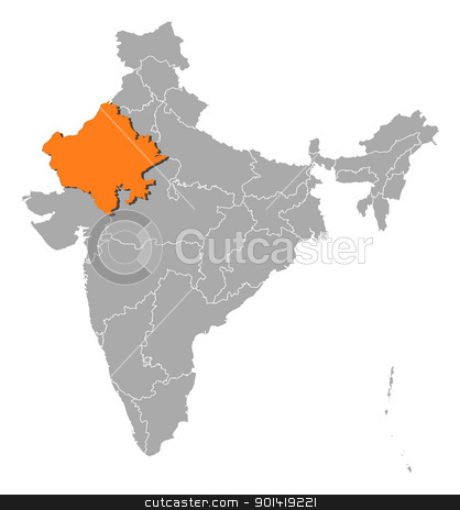 Map Of India Rajasthan Highlighted Stock Vector Clipart Political