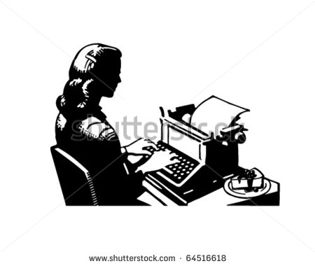 Retro Lady Typist   Clipart Illustration   64516618   Shutterstock