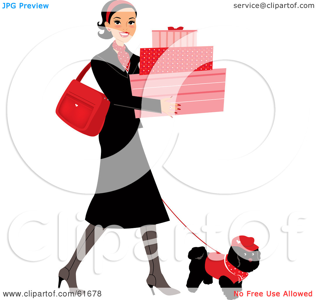 Royalty Free  Rf  Clipart Illustration Of A Young Lady Walking Her Dog