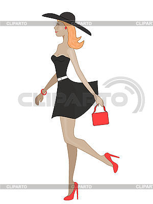 Young Lady In Black   High Resolution Stock Illustration   Cliparto