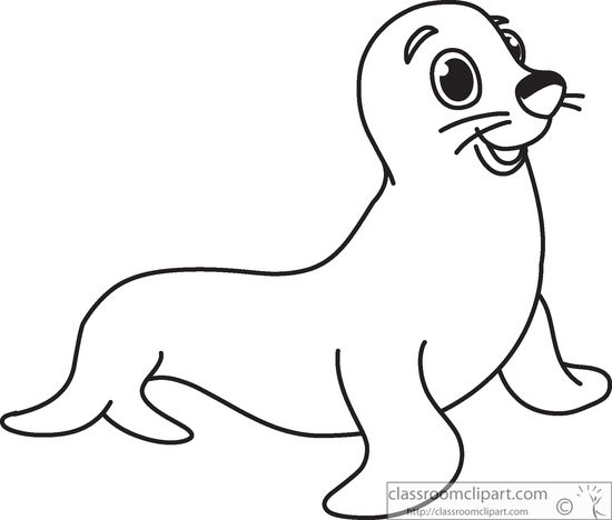 Seal Smiling Cartoon Black White Outline 914   Classroom Clipart