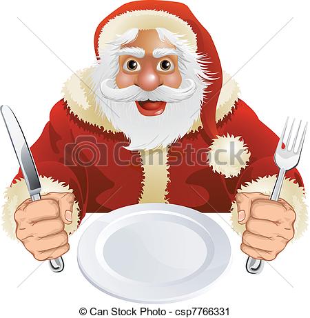 Vector   Santa Claus Seated For Christmas Dinner   Stock Illustration