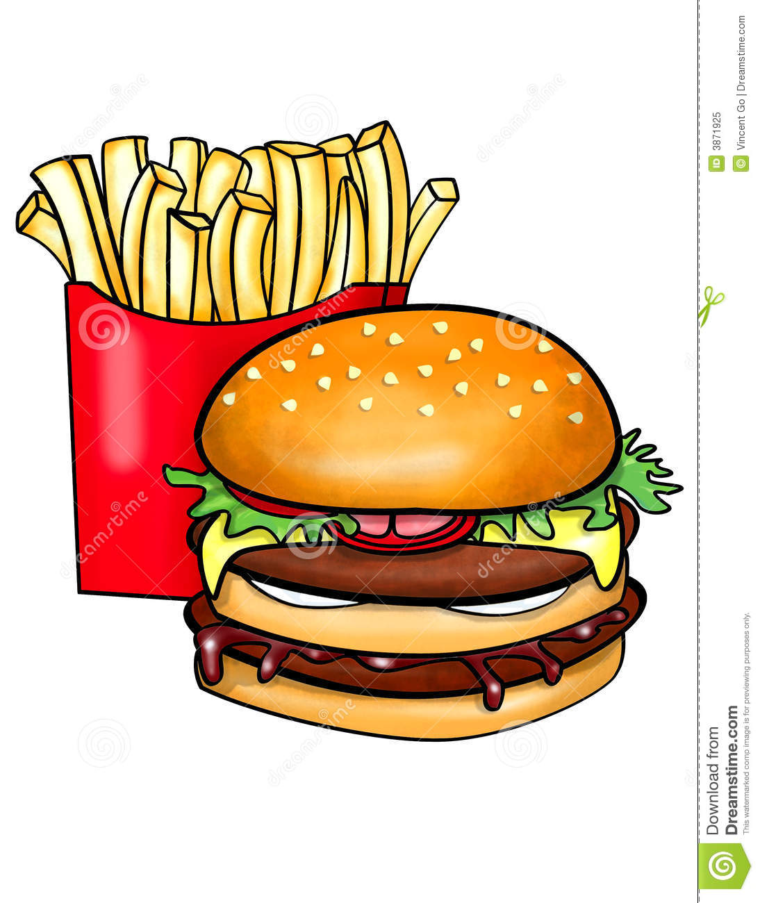 Double Decked Burger And Fries Royalty Free Stock Photo   Image    