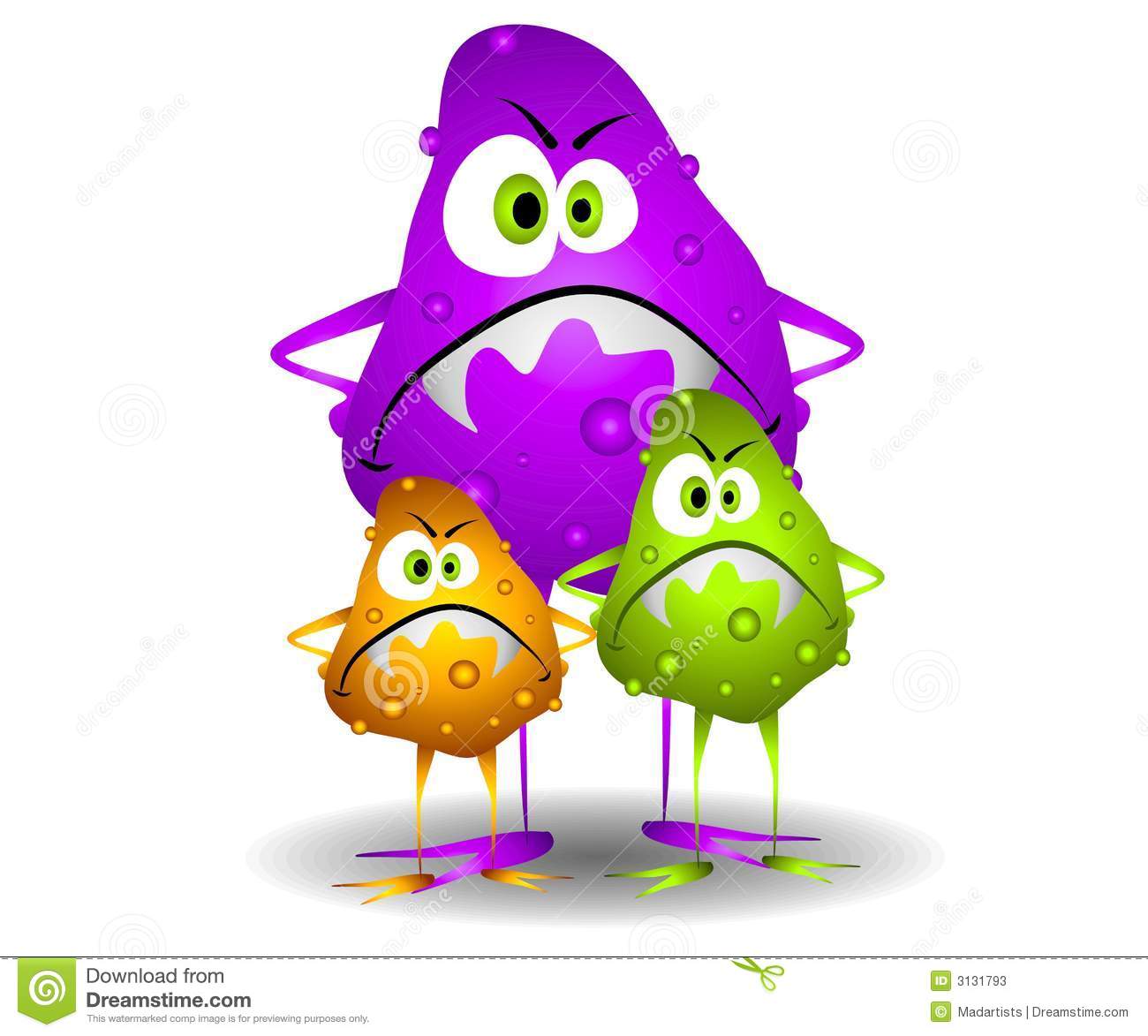 Clip Art Cartoon Illustration Of 3 Nasty Looking Germs Viruses Or