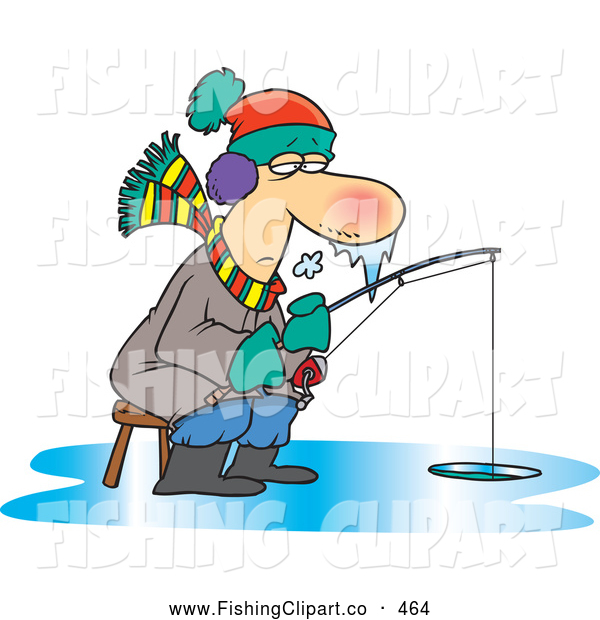 Clip Art Of A Cartoon Frozen Man Ice Fishing Icicles Forming On His