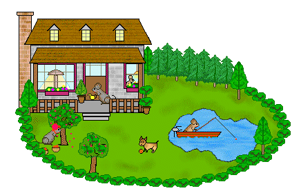 Mice Clip Art Of A House In The Country With A Lake And Mice In Log