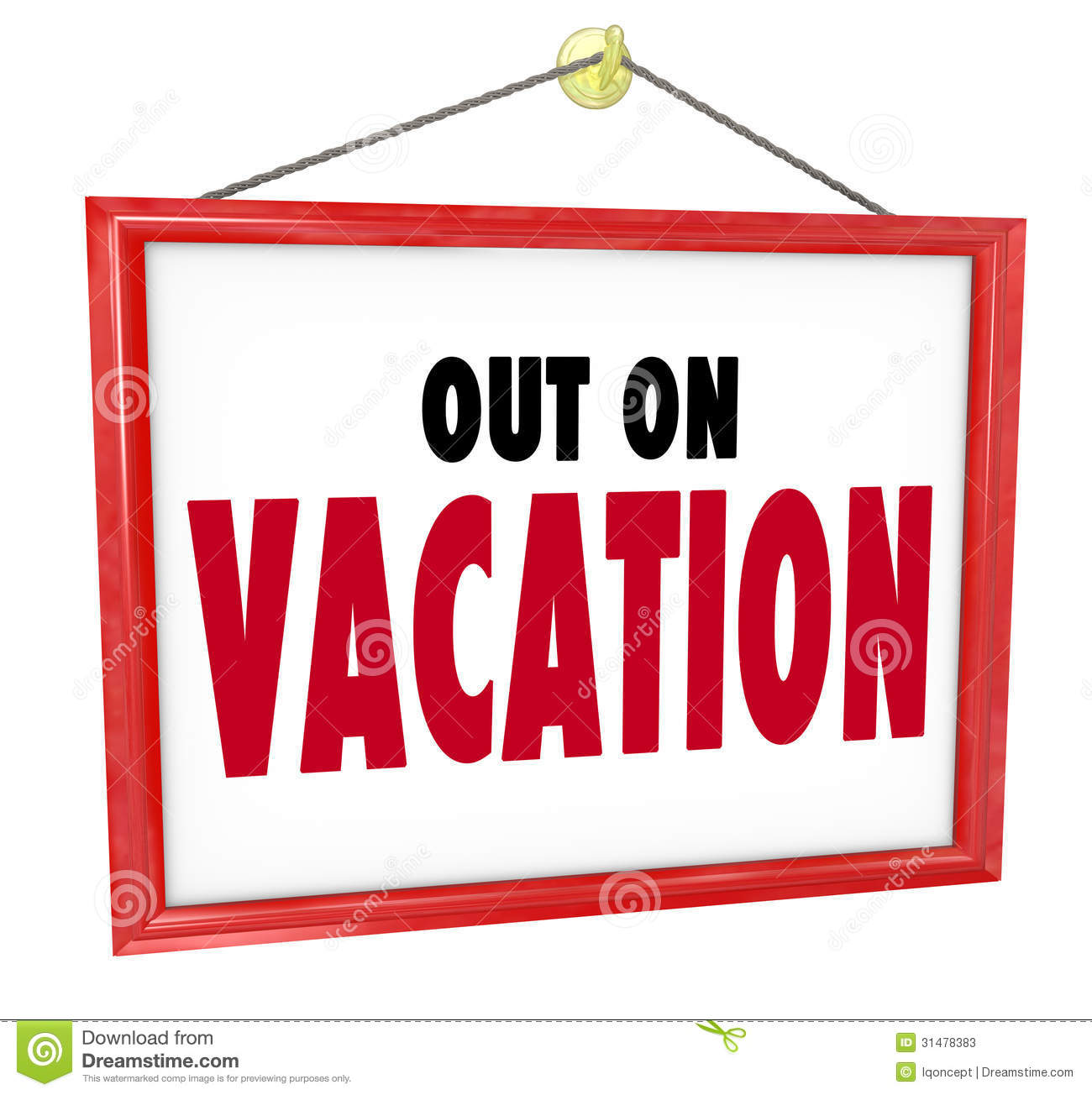 Out On Vacation Hanging Sign Store Office Closed Stock Photos   Image