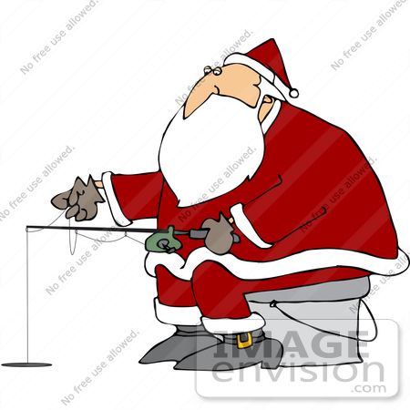 Royalty Free Christmas Clipart Picture Of Santa Claus Ice Fishing