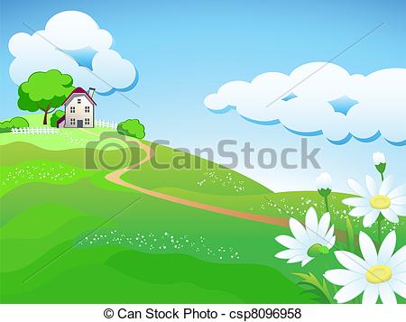 Vector Of Sweet Country Home   Dream Home At Summer Meadows With