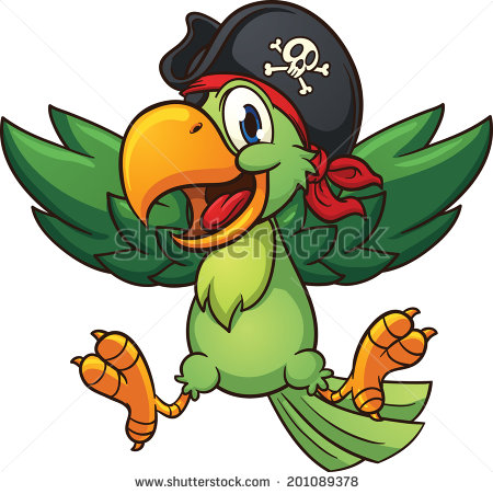 Happy Pirate Parrot  Vector Clip Art Illustration With Simple