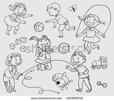 Playing Outside Clip Art Black And White Set Of Happy Children Playing
