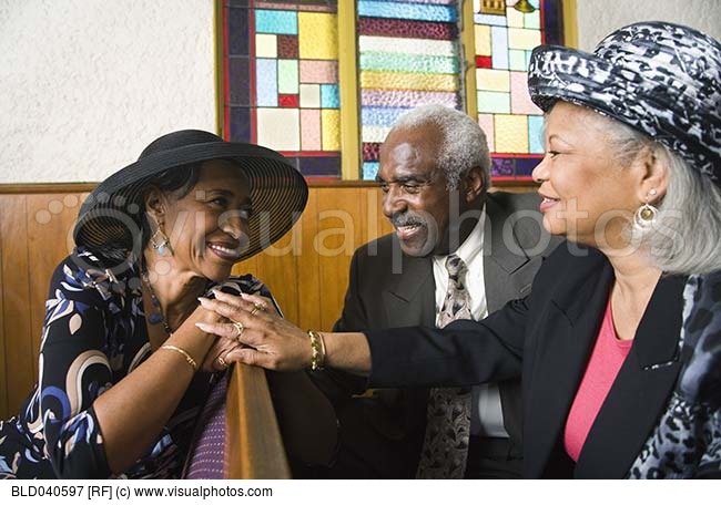 African American Senior Talking In Church   Stock Photos   Royalty