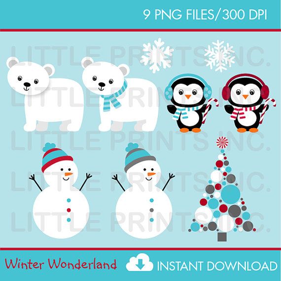 Winter Wonderland Penguin Polar Bear Snowman Clip Art Instant Download