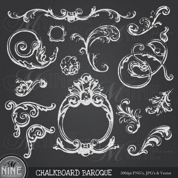 Chalkboard Baroque Clipart Design Elements Digital Clipart Instant