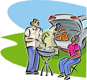 Family Having A Barbecue Clip Art Image