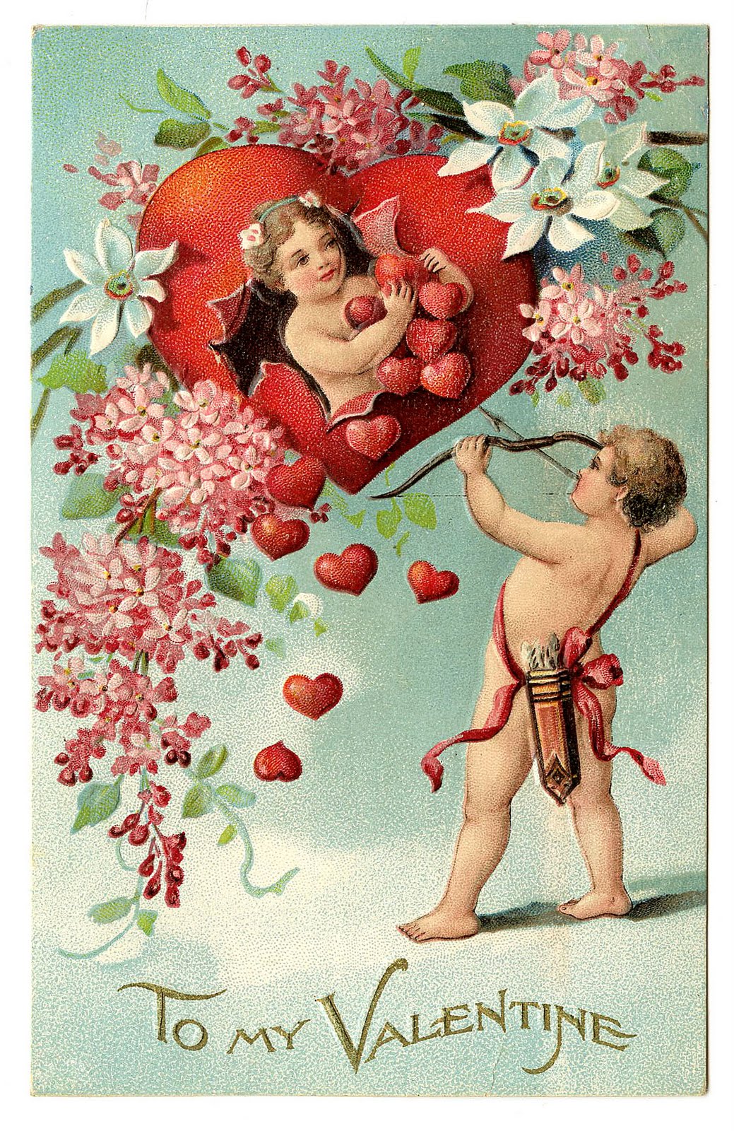 Vintage Clip Art   Valentine With Cherubs And Hearts   The Graphics