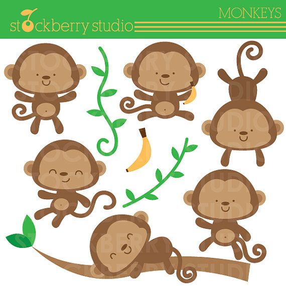 Baby Shower Monkey Clip Art Monkeys Clipart Set Personal