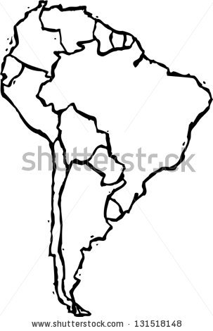 Black And White Vector Illustration Of Map Of South America