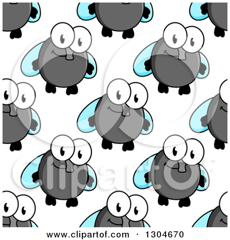 Clipart Of A Seamless Background Pattern Of Happy Cartoon Flies 2