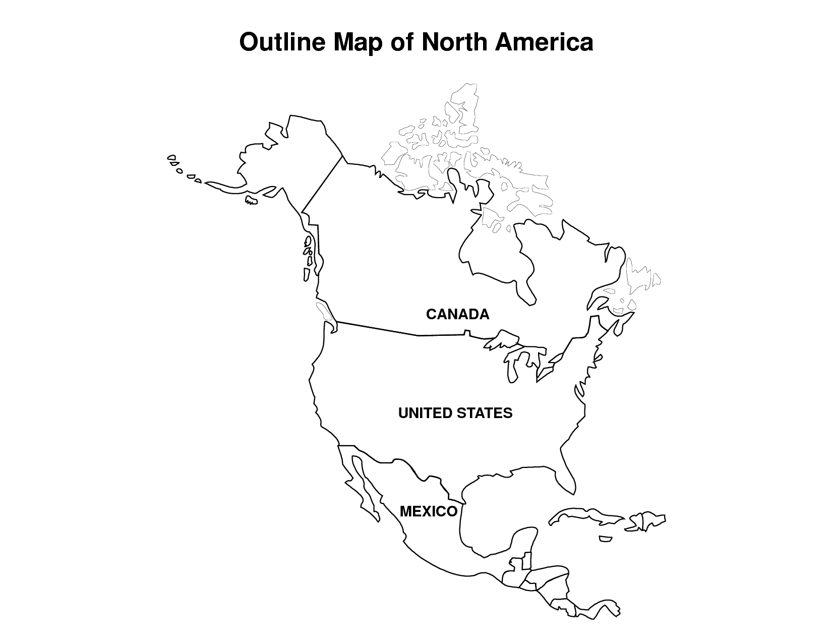 Outline Map Of North America Canada United States Mexico