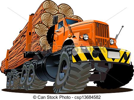 Log Truck Drawings Vector Of Cartoon Logging Truck Isolated On White