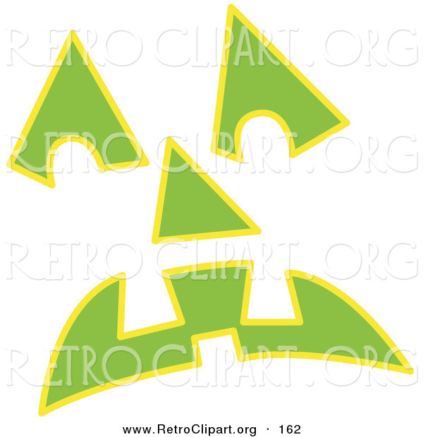 Retro Clipart Of A Green Pumpkin Face Glowing On White By Andy Nortnik