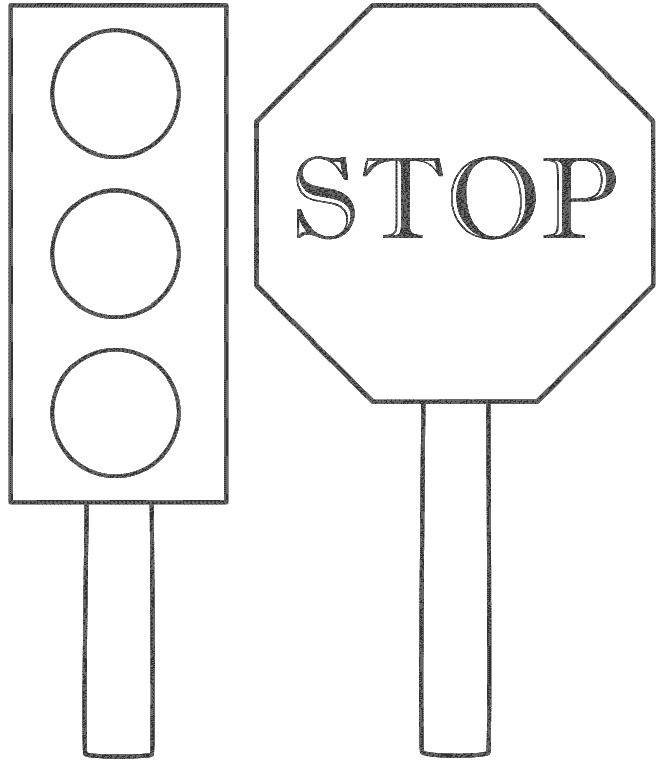 Traffic Light And Stop Sign   Coloring Page  Safety