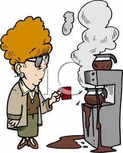 Looking At A Broken Coffee Machine   Royalty Free Clipart Picture