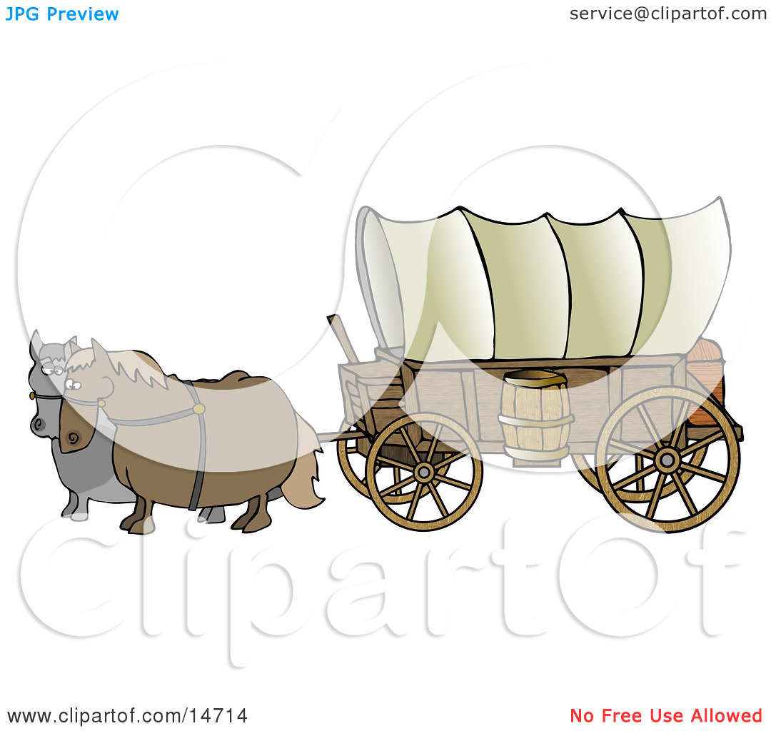 Pulling A Big Covered Wagon On The Oregon Trail Clipart Illustration