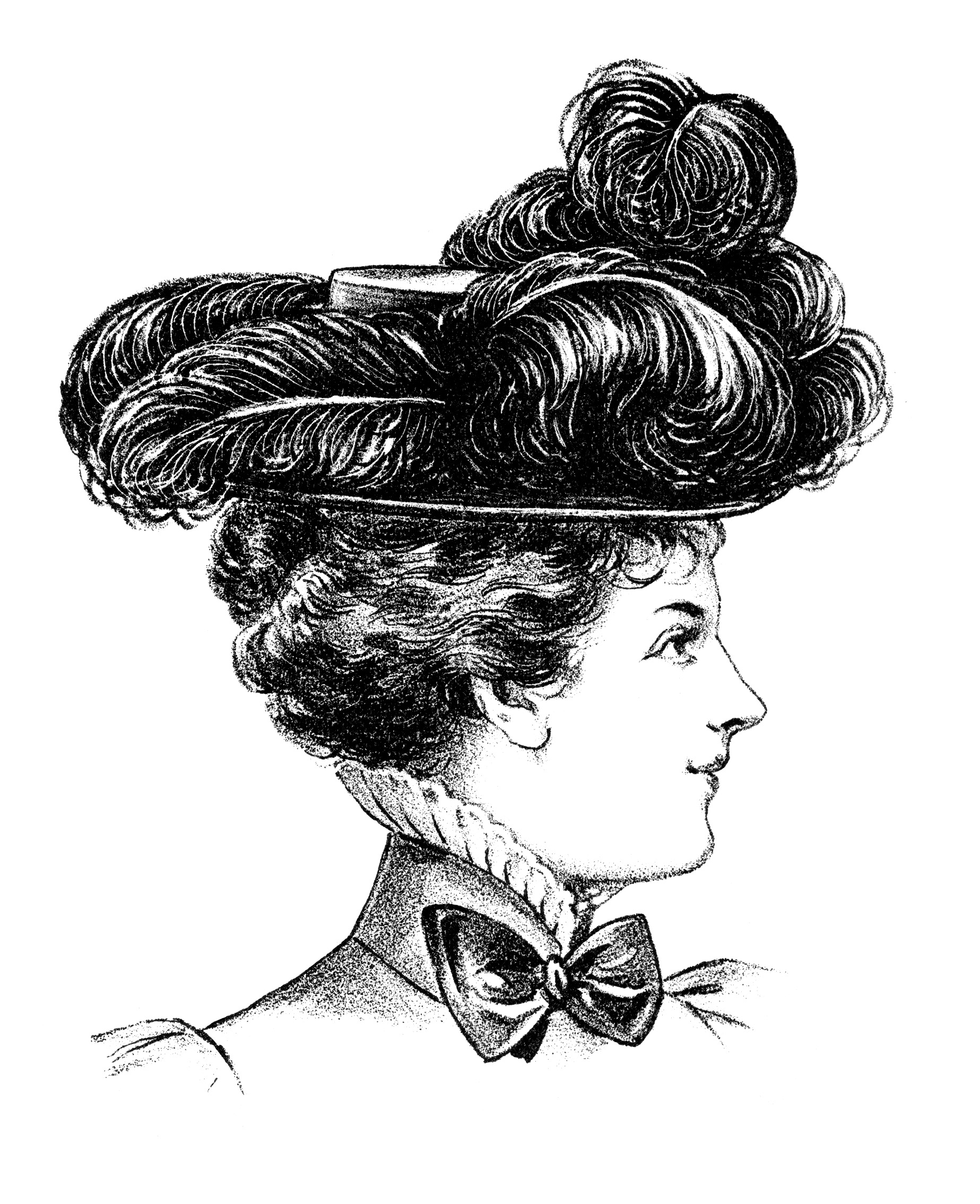 Victorian Hat Fashion Illustration Black And White Clipart Vintage