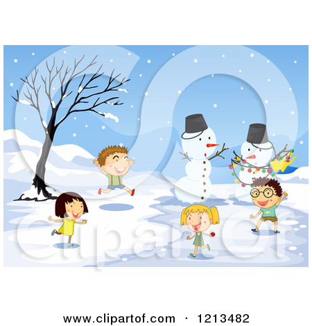 Children Playing In The Snow   Royalty Free Vector Clipart By Colematt