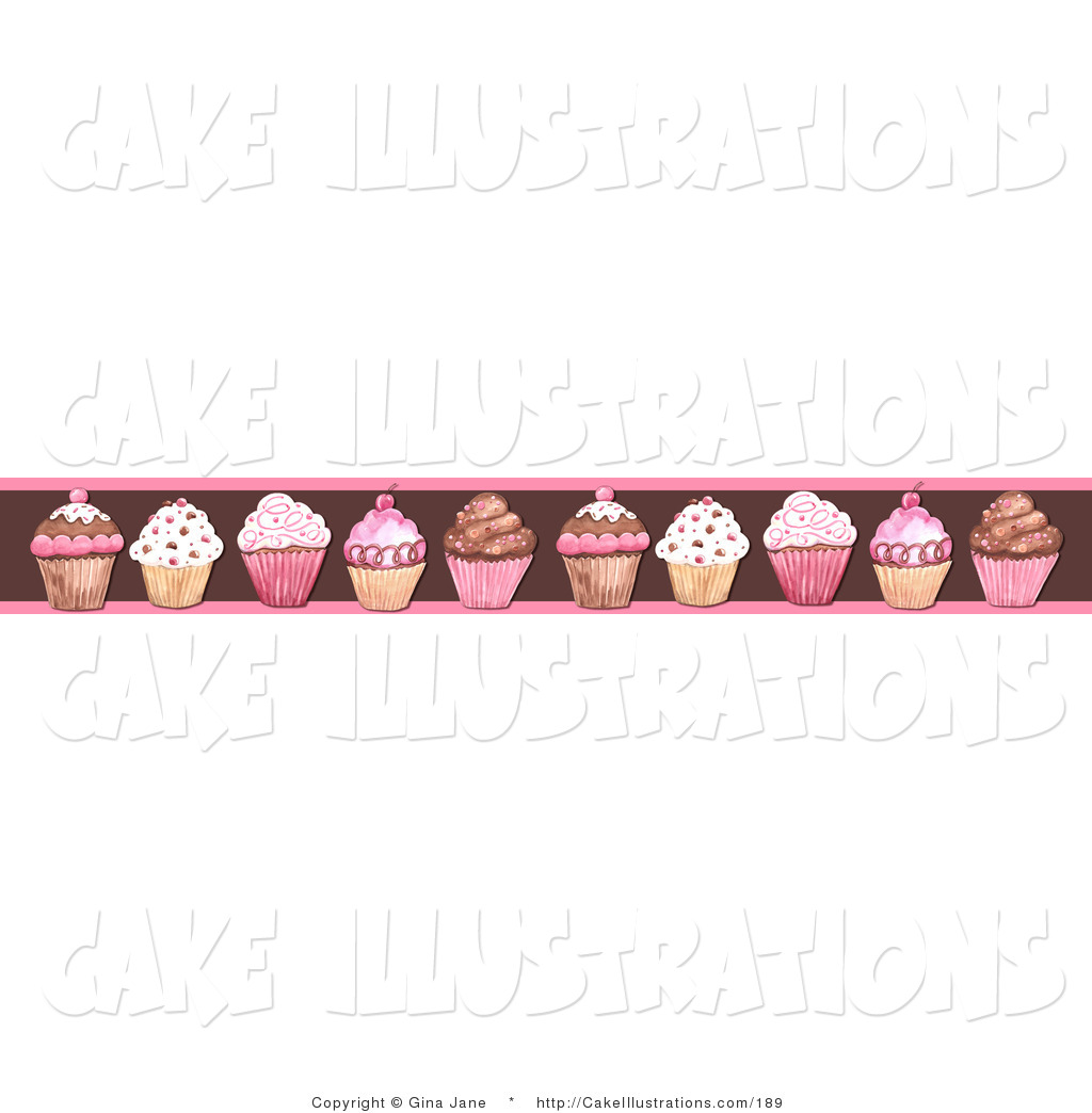 Illustration Of A Pink Border Of Frosted Cupcakes By Gina Jane    189