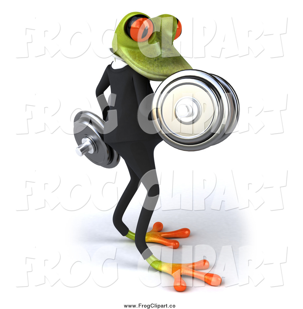 Larger Preview  Clip Art Of A 3d Business Frog Doing Bicep Curls With
