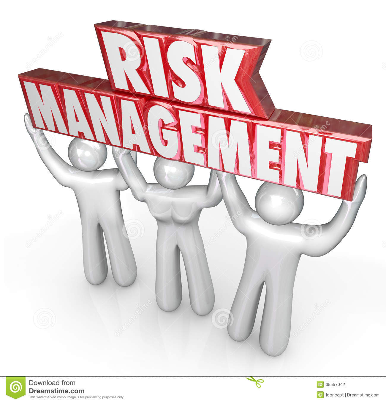 Risk Management Words Lifted By Team Of People Or Workers To