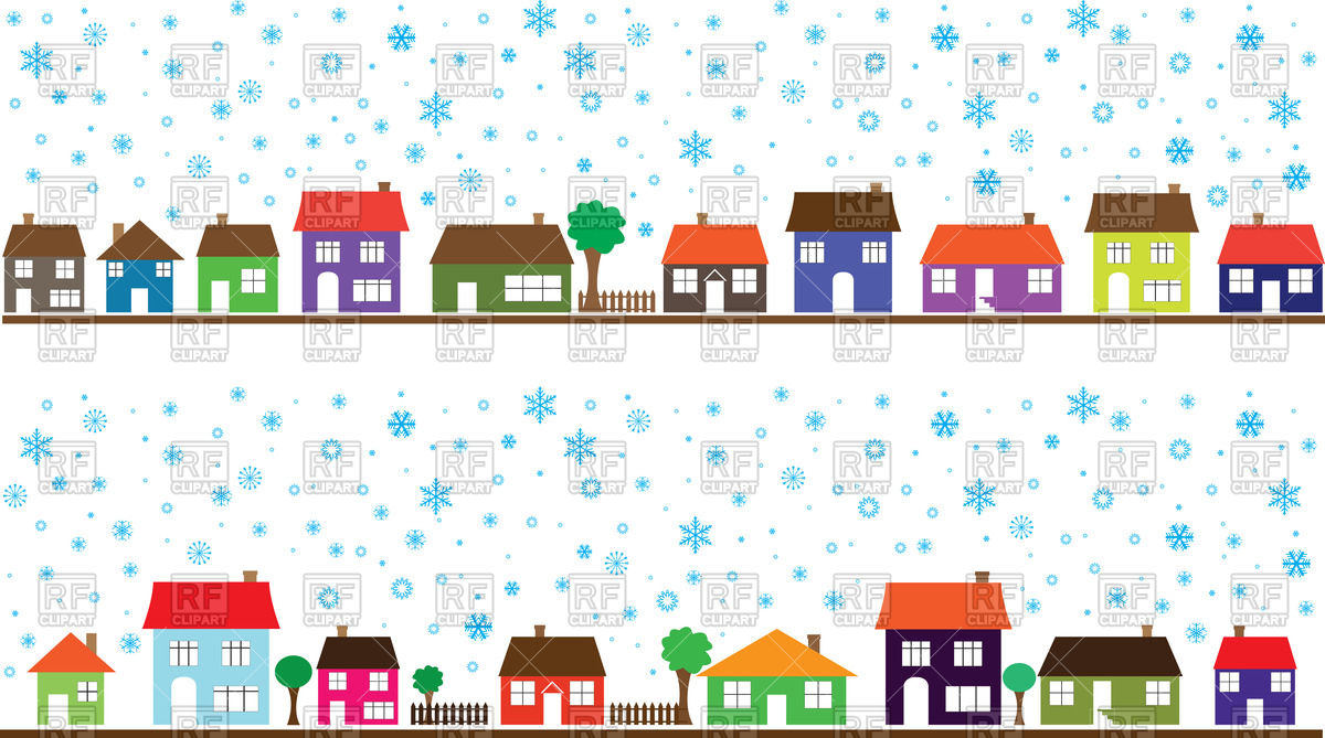 Row Of Houses Under Snowfall   Winter Village 48583 Download Royalty