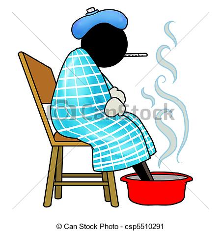 Clipart Of Sick   Silhouette Man Is Sick Resting With A Thermometer In