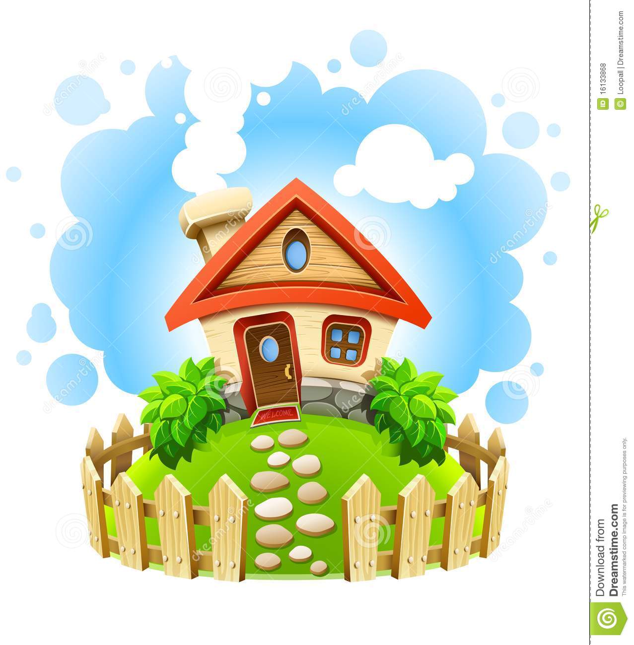 Fairy Tale House In Yard With Wooden Fence Royalty Free Stock Photos