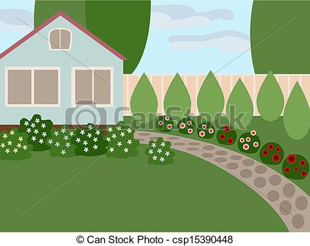 Lawn And Blooming Flowers In The Yard No    Csp15390448   Search Clip