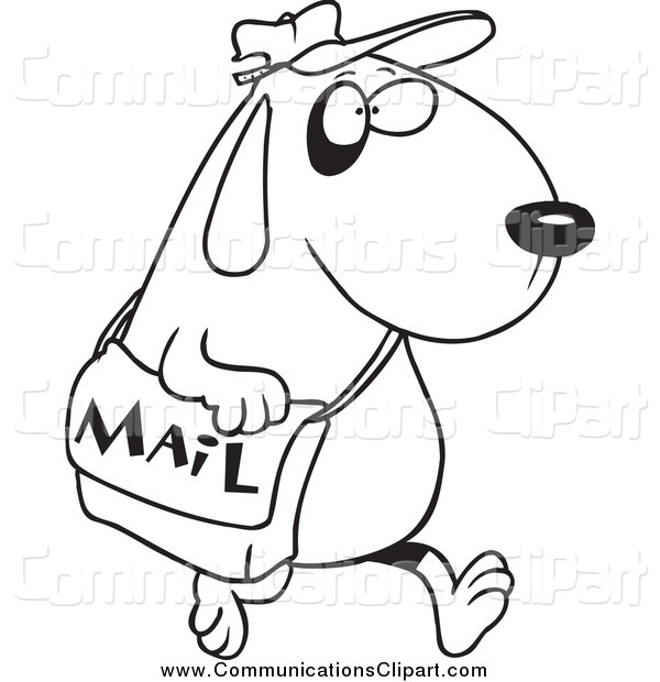 Clipart Of A Black And White Dog Postal Worker Carrying A Mail Bag