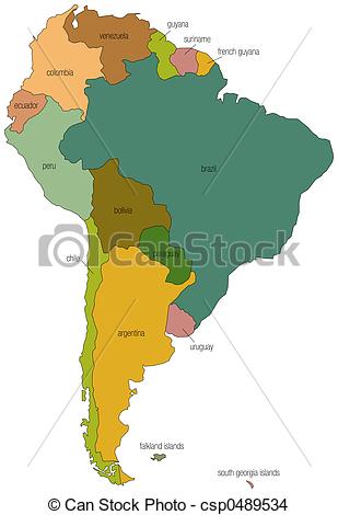 Drawing Of South America 01   A Full Color Map Of South America With