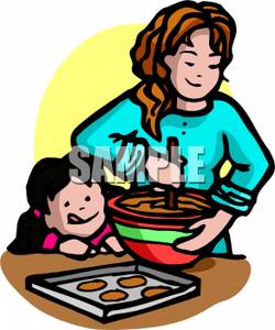 Mother And Daughter Making Cookies   Royalty Free Clipart Picture