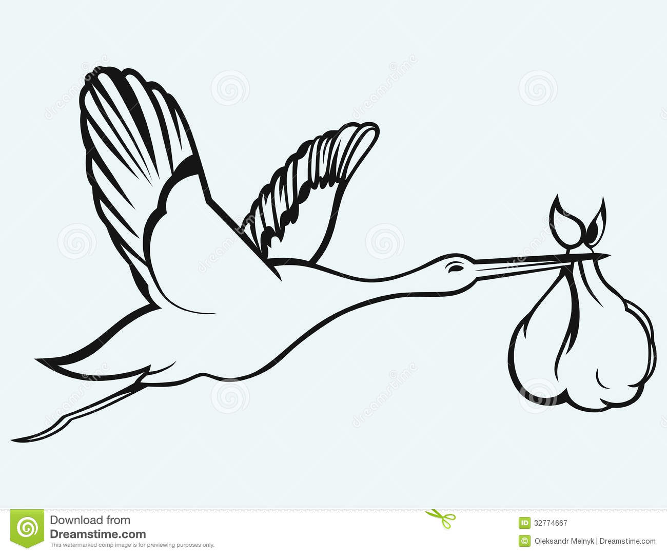 Baby Stork Clipart Black And White Stork With Baby Isolated On